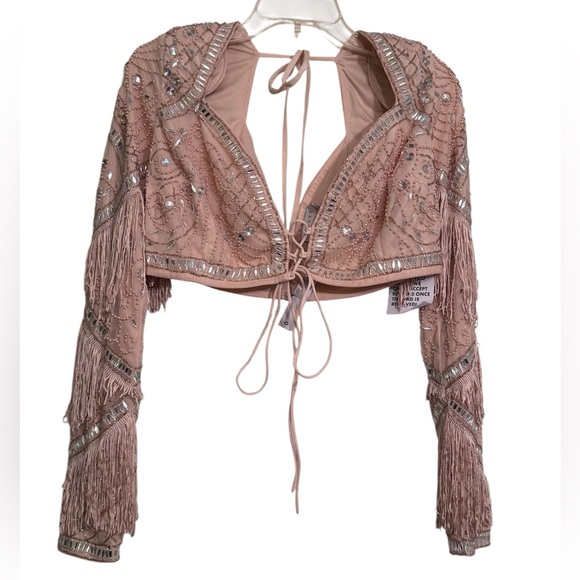 ASOS LUXE Embellished Tassel Crop Top in Blush - Picture 7 of 7